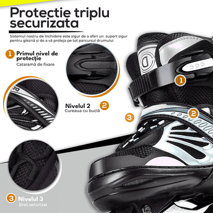 Role Reglabile S 27-32, Roți Luminoase Silicon, Rulmenți ABEC-7, Negru