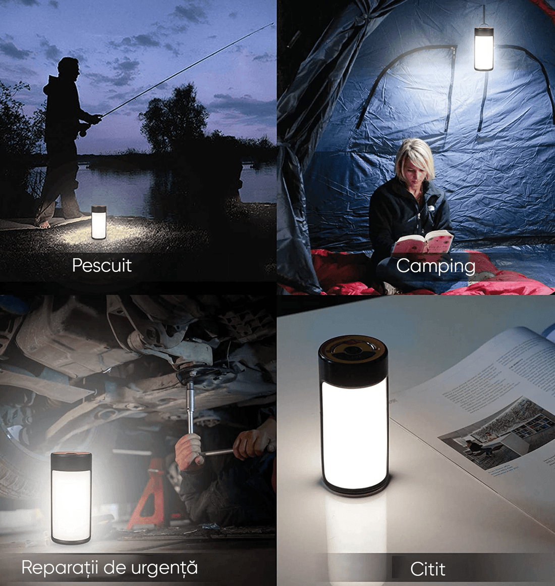 Lanterna LED Felinar Portabilă, Power Bank, Reîncărcabilă, 800LM, IPX4, 1800mAh, Negru