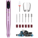 Freză unghii profesională wireless, 20.000 RPM, 6 capete, 60 benzi de șlefuire, roz