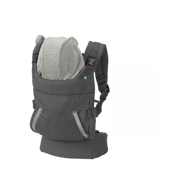 Marsupiu ergonomic cu glugă detașabilă, buzunar de depozitare, suport lombar, poziții spate sau rucsac pentru bebeluși.