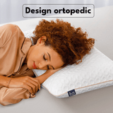 Perna Ortopedică Memory Foam, Suport Gât și Cervical, Husa Detasabilă, Ventilată, 60x40x14 cm, Alb