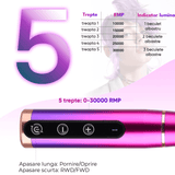 Freză unghii profesională wireless, 30.000 RPM, 7 capete, 5 viteze, roz/mov