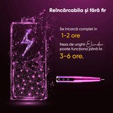 Freză unghii profesională wireless, 30.000 RPM, 7 capete, 5 viteze, roz/mov