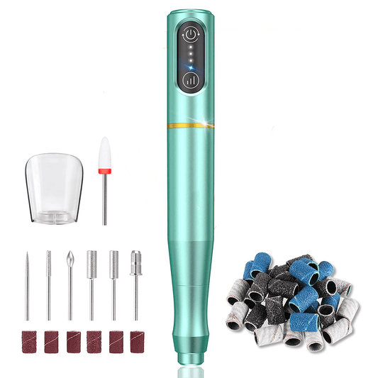 Freză unghii profesională wireless, 20.000 RPM, 6 capete, 60 benzi de șlefuire, verde deschis