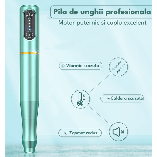Freză unghii profesională wireless, 20.000 RPM, 6 capete, 60 benzi de șlefuire, verde deschis