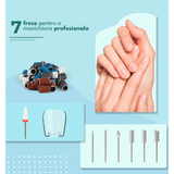 Freză unghii profesională wireless, 20.000 RPM, 6 capete, 60 benzi de șlefuire, verde deschis