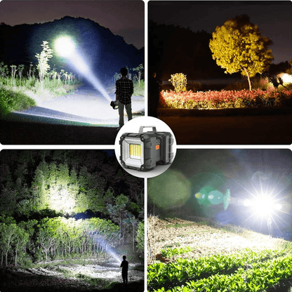 Lanterna Multifuncțională Reîncărcabilă, 10.000mAh, Power Bank, 1200LM, 7 Moduri, IPX44, 2 Capete, Negru