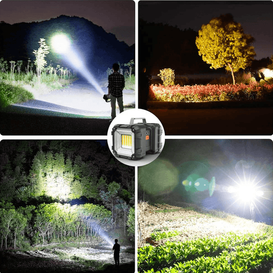 Lanterna Multifuncțională Reîncărcabilă, 10.000mAh, Power Bank, 1200LM, 7 Moduri, IPX44, 2 Capete, Negru