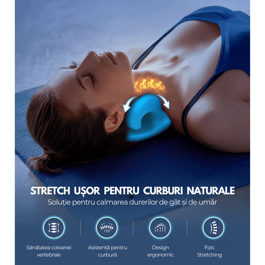 Perna Masaj Cervical Elindor®, Dispozitiv pentru Relaxare si Fizioterapie Gat, Curbura V si Deschidere C, Noduri de Masaj si Spuma Moale cu Memorie, Ideal pentru Dureri de Gat, Umeri si Coloana, Masaj Ortopedic si Tractiune Cervicala, Albastru