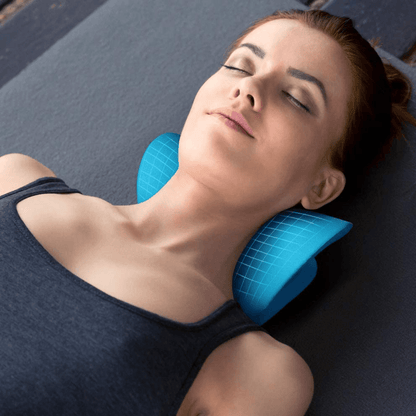 Perna Masaj Cervical Elindor®, Dispozitiv pentru Relaxare si Fizioterapie Gat, Curbura V si Deschidere C, Noduri de Masaj si Spuma Moale cu Memorie, Ideal pentru Dureri de Gat, Umeri si Coloana, Masaj Ortopedic si Tractiune Cervicala, Albastru