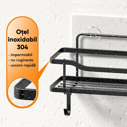 Raft de Duș, Etajeră Baie, Oțel Inoxidabil, Set 2 Rafturi, Negru