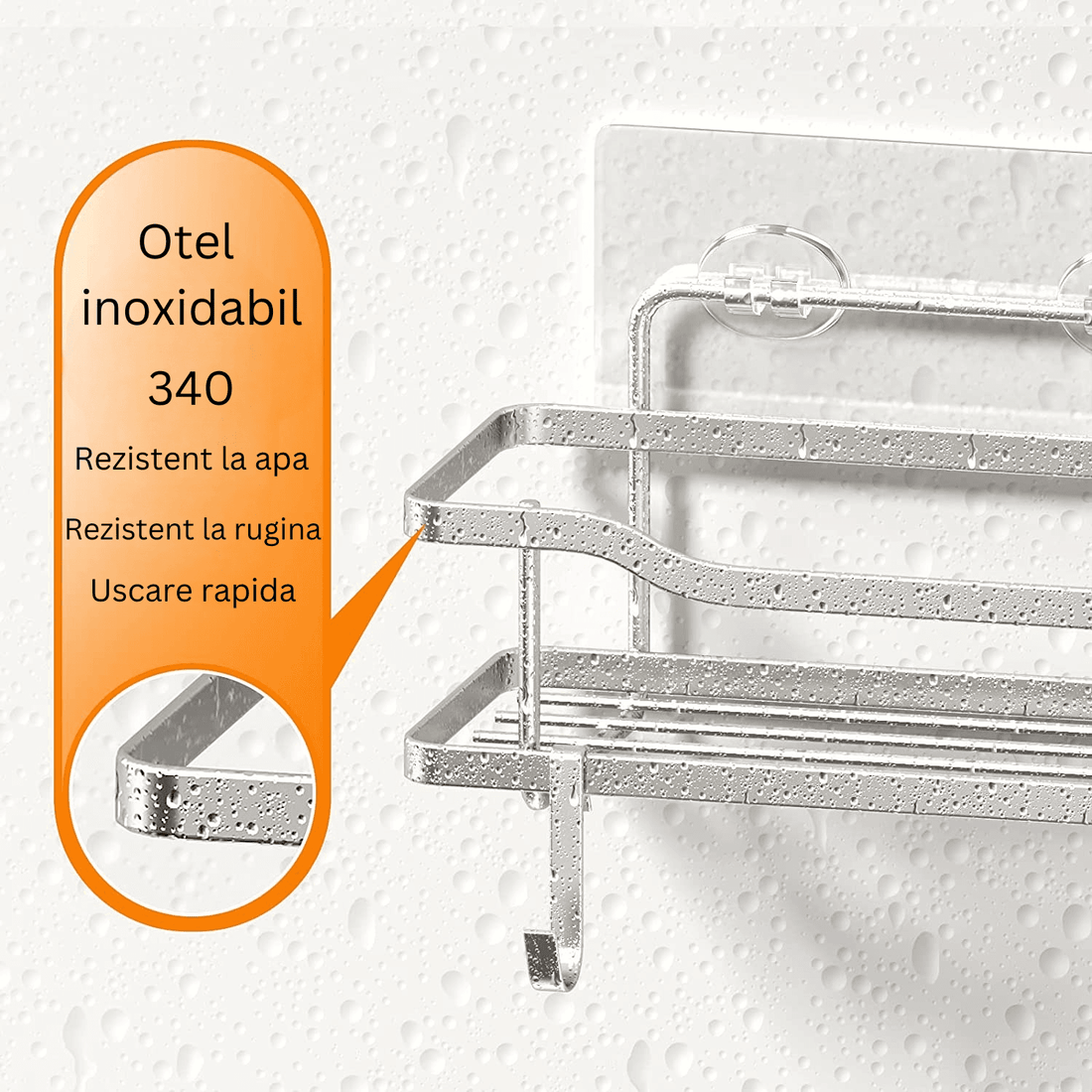 Raft de Duș, Etajeră Baie, Oțel Inoxidabil, Set 2 Rafturi, Argintiu
