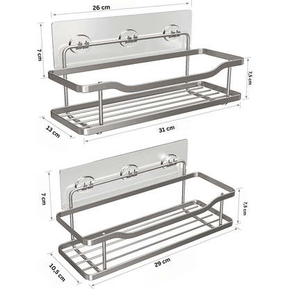 Raft de Duș, Etajeră Baie, Oțel Inoxidabil, Set 2 Rafturi, Argintiu