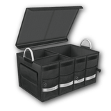 Organizator Portbagaj Auto Multifuncțional, Pliabil, 3 Compartimente, Capacitate 60L, Material Oxford 1680D, Bandă Reflectorizantă, 57 x 33.5 x 29 cm, Negru