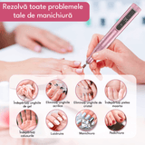 Freză unghii profesională wireless, 35.000 RPM, 11 capete, 6 benzi de șlefuire, roz deschis