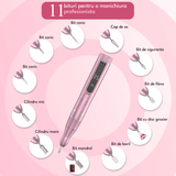 Freză unghii profesională wireless, 35.000 RPM, 11 capete, 6 benzi de șlefuire, roz deschis