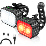 Set Lumini Bicicletă 21 LED-uri, 500 Lumeni, IPX6, USB Reîncărcabil 1100mAh, 4 Moduri, Alb/Roșu