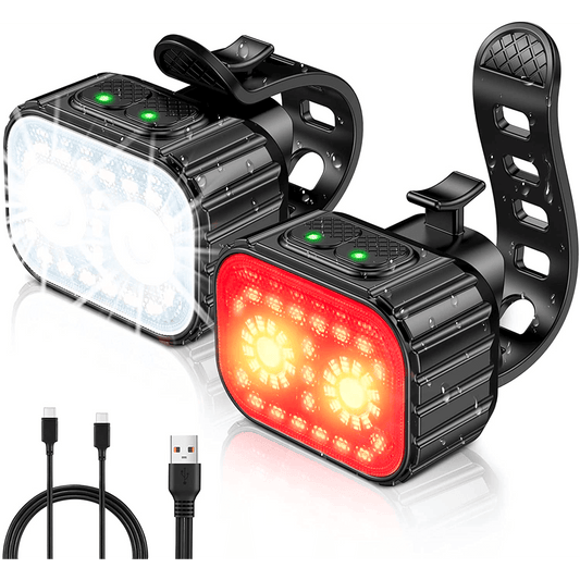 Set Lumini Bicicletă 21 LED-uri, 500 Lumeni, IPX6, USB Reîncărcabil 1100mAh, 4 Moduri, Alb/Roșu