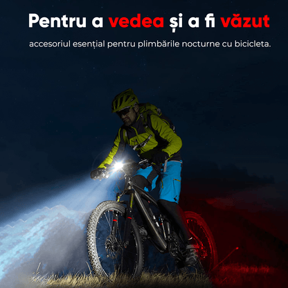 Set Lumini Bicicletă 21 LED-uri, 500 Lumeni, IPX6, USB Reîncărcabil 1100mAh, 4 Moduri, Alb/Roșu