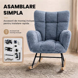 Fotoliu Balansoar Elindor® cu Spatar, Ergonomic, Cadru Solid din Otel, Ideal pentru Living, Dormitor, Camera Copilului, 68 x 88 x 93 cm, Albastru-Gri