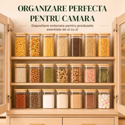 Set 12 Borcane din Sticla Elindor® cu Capac Ermetic din Bambus, Borcan 1000 - 600 ml, Marker si Etichete Incluse, Ideal pentru Condimente, Fructe Uscate, Zahar, Cafea, Recipient Depozitare in Bucatarie, 20.5-12.5 × 8 cm, Transparent
