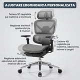 Scaun de Birou Elindor® Ergonomic, cu Functie de Masaj, Scaun cu Spatar si Manere, din Plasa, Suport pentru Picioare si Lombar, cu Roti, Inaltime Reglabila 115 - 125 cm, Negru
