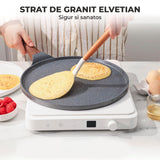 Tigaie de Clatite Elindor®, 26 cm, Invelis Granit Elvetian Antiaderent, Compatibila Inductie, PFOA Free, 26 × 46 × 1.4 cm, Negru