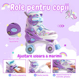 Role Reglabile Elindor® pentru Copii si Adulti, 4 Roti Luminoase din Silicon Quad, Rulmenti ABEC-7, Frana Fata, Aluminiu / Poliuretan, Patine cu Rotile pentru Fete, Baieti, Dama, Marimea S, 28-31, Mov