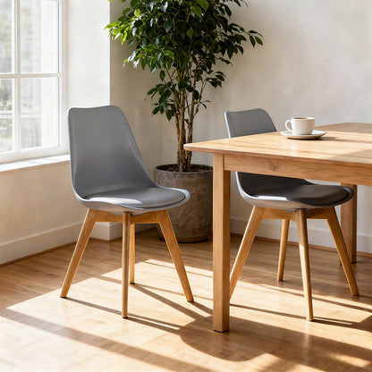 Set 4 Scaune Bucatarie Gri Elindor® din Piele Ecologica, Picioare din Lemn, Scaun Confortabil, Perna Sezut, Elegant, pentru Bucatarie, Dormitor, Living, 50 x 45 x 81 cm