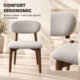 Set 2 Scaune Elindor® Ergonomice, Design Contemporan, Scaun cu Spatar si fara Manere, din Bumbac si In cu Picioare Maro Inchis, Potrivite pentru Living, Bucatarie, Birou, Dormitor, Gri Deschis