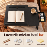 Masa Pliabila pentru Laptop Elindor® cu Suport Pahar, Antiderapanta, Unghiuri de Inclinare, Usor de Depozitat, Birou Portabil Utilizare in Orice Loc, Ideala la Munca sau Mic Dejun la Pat, Negru