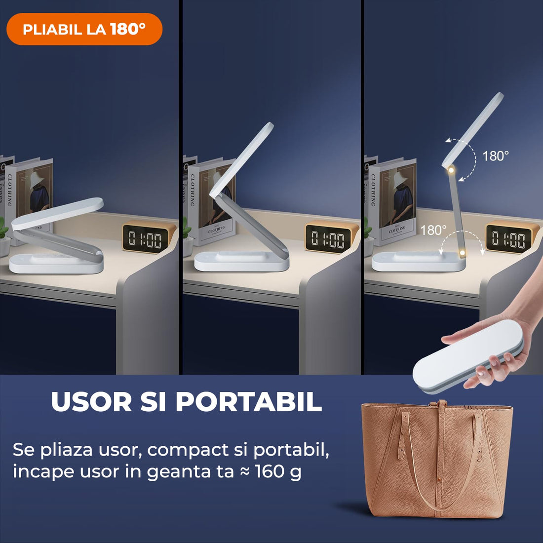 Lampa LED de Birou Elindor®, Pliabilă, 3 Moduri de Iluminare, Alb