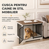 Cusca pentru Animale Elindor® Tip Mobila, Potrivita pentru Caini de Talie Medie, Utilizare in Interior, cu 2 Usi, o Usa Glisanta, Baza Solida, Marime L, 100 x 60 x 68 cm, Alb / Maro