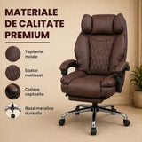 Scaun de Birou Elindor® Ergonomic, Design Contemporan, Scaun cu Spatar si Manere, din Piele PU cu Suport pentru Picioare si Lombar, cu Roti, Inaltime Reglabila 119 - 126.5 cm, Maro Inchis