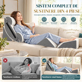 Set 6 Perne Ortopedice Elindor® Wedge pentru Pat, Perna Spuma cu Memorie, Hipoalergenica, Suport Spate, Picioare, Genunchi, Post-Operator, Anti-Reflux, Antisforait, Antirid, Pliabile, Huse Bumbac Aspect Catifea, Reglabile 60 cm, Alb/Gri