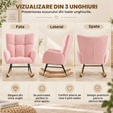 Fotoliu Balansoar Elindor® cu Spatar, Ergonomic, Cadru Solid din Otel, Ideal pentru Living, Dormitor, Camera Copilului, 68 x 88 x 93 cm, Roz