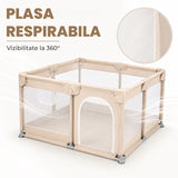 Tarc de Joaca pentru Bebelusi si Copii Elindor® cu Husa Groasa din Spuma, Spatiul Sigur de Joaca, Plasa de Protectie, Include Usa cu Fermoar, Materiale Eco-Friendly și Non-Toxice, Varsta 0-5 ani, 200 x 200 x 65 cm, Bej