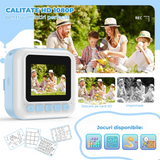 Camera Foto Instant Pentru Copii Elindor®, Ecran 2.4 Inch, 1080P, 16X Zoom, Printare Fara Cerneala, 3 Role Hartie Incluse, 32GB SD, Albastru
