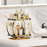 Organizator Cosmetice 2 Niveluri Elindor®, Suport Parfum si Skincare, Raft de Dus Baie, Etajera Depozitare, Accesorii Universale, 28 × 15 × 29 cm, Negru / Auriu