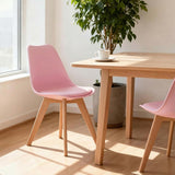 Set 4 Scaune Bucatarie Roz Elindor® din Piele Ecologica, Picioare din Lemn, Scaun Confortabil, Perna Sezut, Elegant, pentru Bucatarie, Dormitor, Living, 50 x 45 x 81 cm