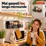 Set 2 Rafturi Magnetice Elindor®, Organizatoare pentru Frigider, Suporturi de Depozitare din Otel Carbon, Fixare Magnetica Fara Gaurire, Baza cu Plasa Metalica, 4 Carlige pentru Accesorii, Negru