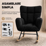 Fotoliu Balansoar Elindor® cu Spatar, Ergonomic, Cadru Solid din Otel, Ideal pentru Living, Dormitor, Camera Copilului, 68 x 88 x 93 cm, Negru