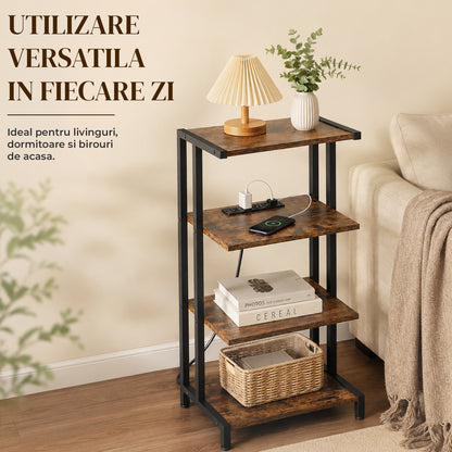 Raft Elindor® pe 4 Niveluri, Rafturi pentru Depozitare, Organizare Birou, Bar, Dulap Cadru Metalic, Organizator Ideal ca Etajera in Camara, Perfect pentru Carti, Proiector, Stabil si Compact, Polita pentru Obiecte, 44.3 x 32.5 x 15.5 cm, Maro Rustic
