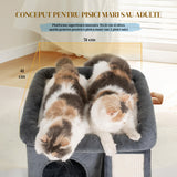 Ansamblu de Joaca Elindor® pentru Pisici, Post pentru Zgariat din Sisal, Stalp pentru Ascutit Gheare, Baza Solida, Pat Moale pentru Dormit, Accesorii Animale de Companie, Montare Usoare, Gri