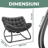 Fotoliu Balansoar Elindor® cu Spatar, Ergonomic, Cadru Solid din Otel, Suporta 120 kg, Ideal pentru Living, Dormitor, Exterior, Terasa, Negru