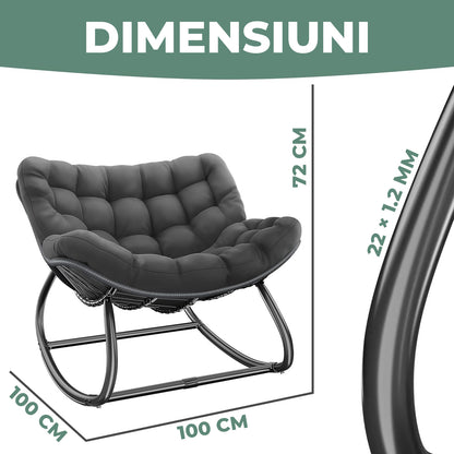 Fotoliu Balansoar Elindor® cu Spatar, Ergonomic, Cadru Solid din Otel, Suporta 120 kg, Ideal pentru Living, Dormitor, Exterior, Terasa, Negru