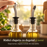 Set 2 Sticle pentru Ulei si Otet Elindor® 500ml, Oliviera Dozatoare Multifunctionala, Control Precis, pentru Gatit, Friteuza cu Aer, Salate, Material Sticla si Inox, Design Dual pentru Ulei si Otet, Transparent