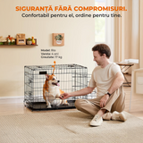 Cusca pentru Animale Elindor® Pliabila, Potrivita pentru Caini de Talie Mica, Medie de 7.5 Kg, Utilizare in Interior si Exterior sau Calatorii, cu 2 Usi, Baza din Plastic Detasabila, 2 Manere pentru Transport, Marime M, 61.5 × 43.5 × 50.5