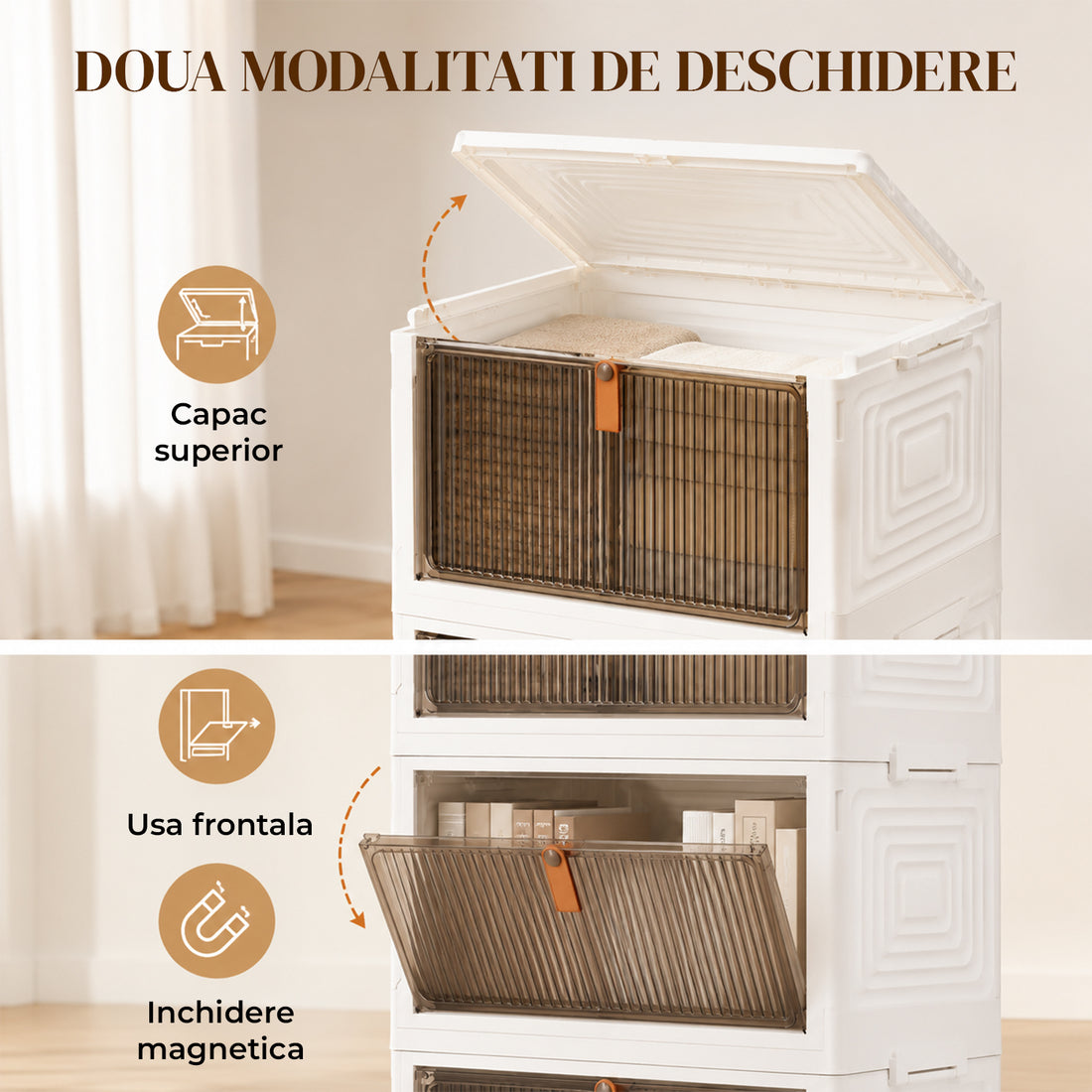 Organizator 4 Nivele Elindor® Carucior cu Roti, Modular, Ajustabil, Raft Mobil Organizare Baie, Camara, Birou, Bar, Dulap pentru Depozitare Legume, Fructe, Detergenti, Parfumuri, Haine, 4x Cutie Detasabila, 39 x 28 x 78.5 cm, Alb