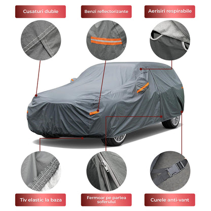 Prelata Auto Premium Elindor® Impermeabila, Protectie UV, Antisoare, Praf, Ploaie si Zapada, Toate Anotimpurile, Heavu Duty, Husa Exterior, Huse Protectie Completa, Universala, Accesorii Masina, Marime Break XXL, 510 × 200 × 144 cm, Gri In